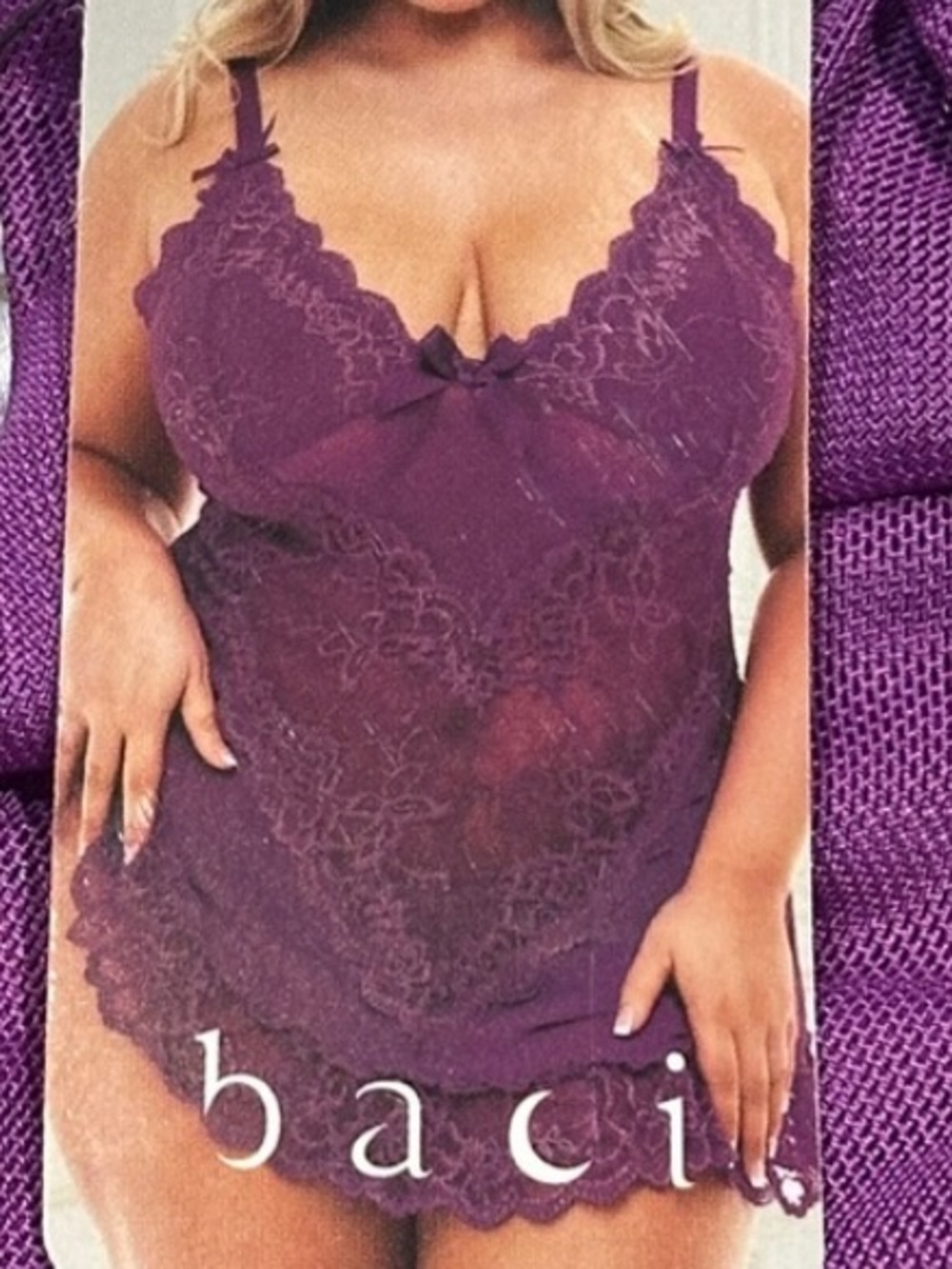 Baci Mini Purple Lace Chesmise Lingerie Queen Size New with Tags